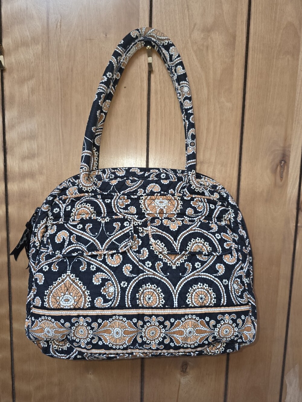 Vera Bradley Quilted Paisley Tote Bag in Black and Tan